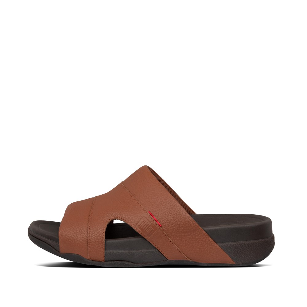 Fitflop Man Slides Brown/Black - Freeway Leather Pool - VS4321786